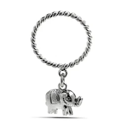 Studio Jewellery Feature & Stacker Rings | Rings-Dangly Elephant Silver Ring