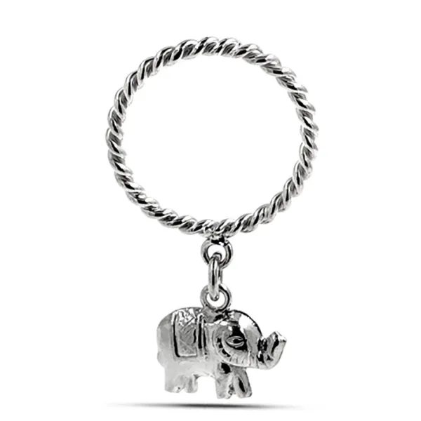 Studio Jewellery Feature & Stacker Rings | Rings-Dangly Elephant Silver Ring