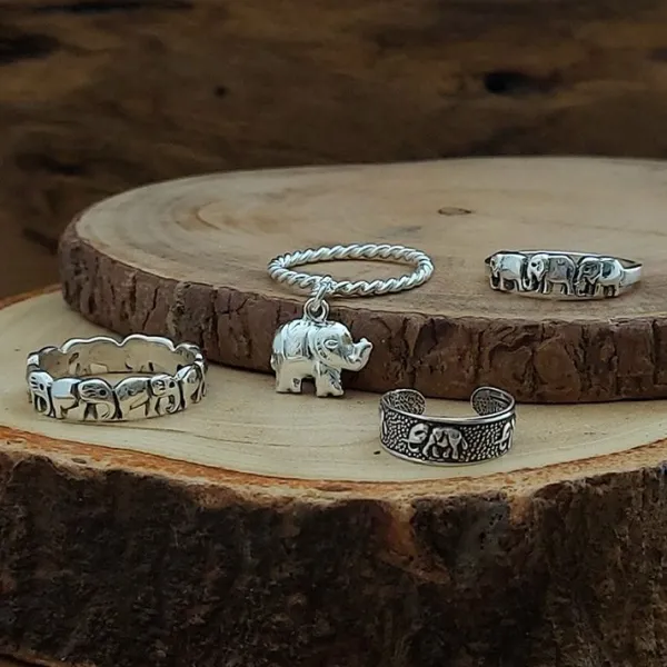 Studio Jewellery Feature & Stacker Rings | Rings-Dangly Elephant Silver Ring