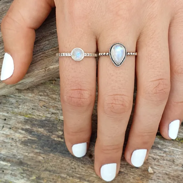 Studio Jewellery Gem Stone Rings | Rings-Dot Band Moonstone Silver Gemstone Ring