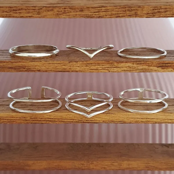 Studio Jewellery Feature & Stacker Rings | Rings-Double Chevron Fine Sterling Silver Ring