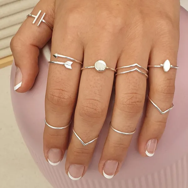Studio Jewellery Feature & Stacker Rings | Rings-Double Chevron Fine Sterling Silver Ring