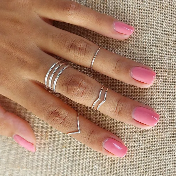 Studio Jewellery Midi And Knuckle Rings | Rings-Double Chevron Silver Midi Ring