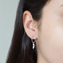 Studio Jewellery Hoop Earrings | Earrings-Duo Pearl Hoop Charm Earrings