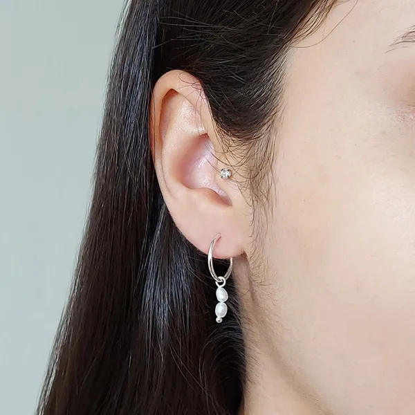 Studio Jewellery Hoop Earrings | Earrings-Duo Pearl Hoop Charm Earrings