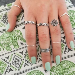 Studio Jewellery Feature & Stacker Rings | Rings-7 Elephants Band Sterling Silver Ring