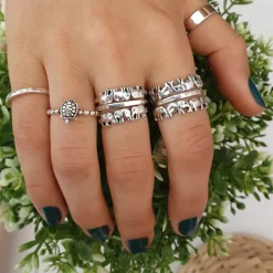 Studio Jewellery Feature & Stacker Rings | Rings-7 Elephants Band Sterling Silver Ring