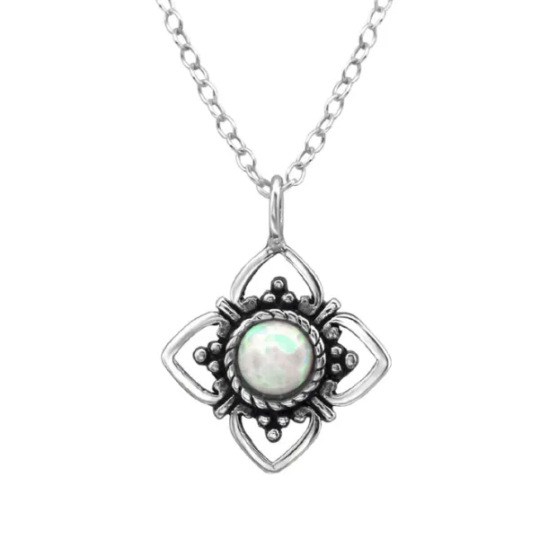 Studio Jewellery Necklaces-Faux Fire Opal Silver Necklace