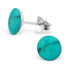 Studio Jewellery Earrings | Stud Earrings-Faux Turquoise Disc Silver Earring Studs