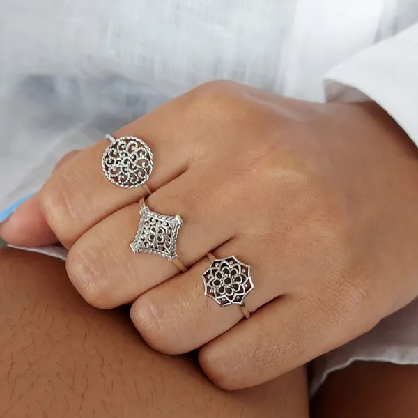 Studio Jewellery Feature & Stacker Rings | Rings-Filigree Patterned Sterling Silver Ring