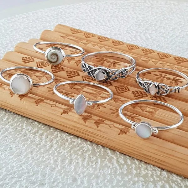 Studio Jewellery Gem Stone Rings | Rings-Fine Celtic Mother Of Pearl Sterling Silver Ring