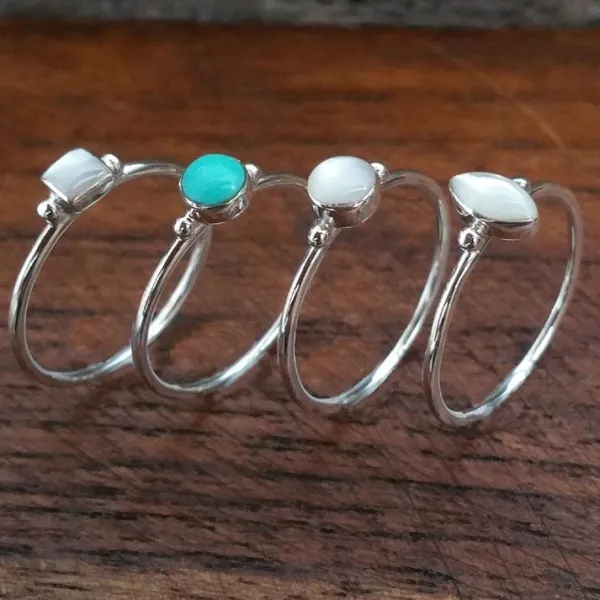 Studio Jewellery Gem Stone Rings | Rings-Fine Oval Mother Of Pearl Silver Ring