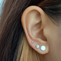 Studio Jewellery Stud Earrings | Earrings-Flat Round Disc Silver Sleeper Studs