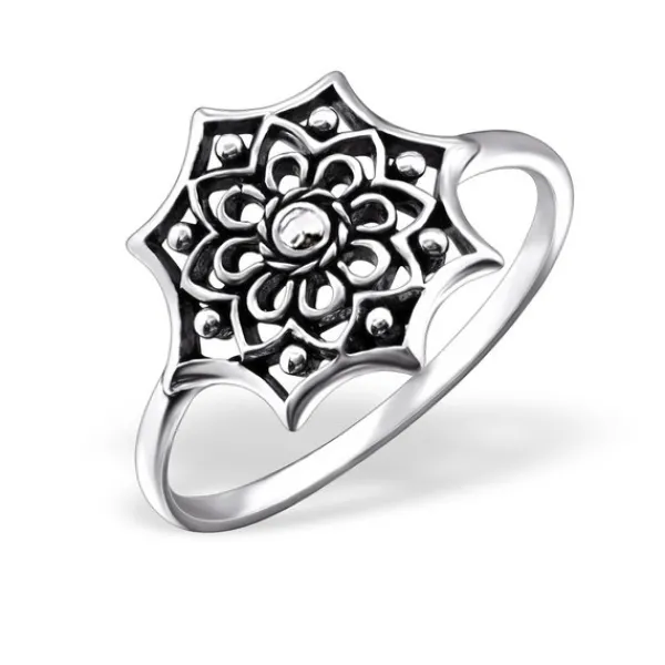 Studio Jewellery Rings-Floral Mandala Silver Ring
