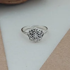 Studio Jewellery Rings-Floral Mandala Silver Ring
