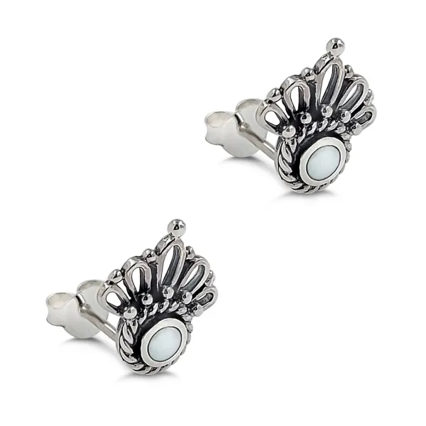 Studio Jewellery Stud Earrings | Earrings-Floret White Shell Silver Studs