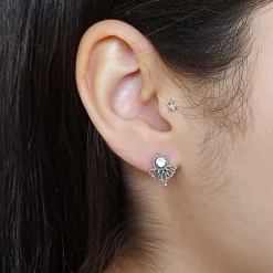 Studio Jewellery Stud Earrings | Earrings-Floret White Shell Silver Studs
