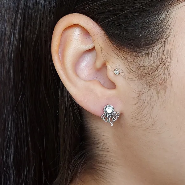 Studio Jewellery Stud Earrings | Earrings-Floret White Shell Silver Studs