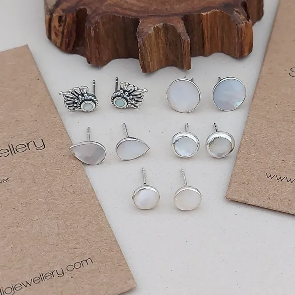 Studio Jewellery Stud Earrings | Earrings-Floret White Shell Silver Studs