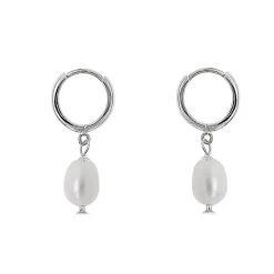 Studio Jewellery Hoop Earrings | Earrings-Fresh Water Pearl Hoop Charm Earrings