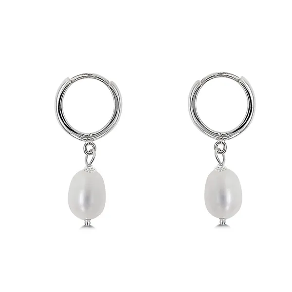 Studio Jewellery Hoop Earrings | Earrings-Fresh Water Pearl Hoop Charm Earrings