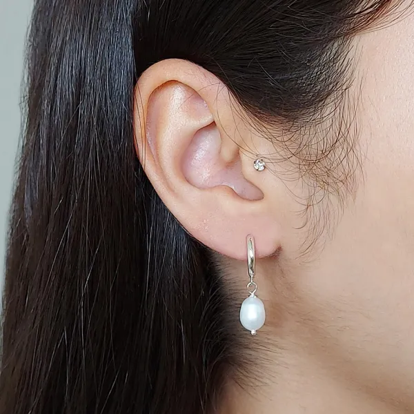 Studio Jewellery Hoop Earrings | Earrings-Fresh Water Pearl Hoop Charm Earrings