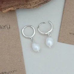Studio Jewellery Hoop Earrings | Earrings-Fresh Water Pearl Hoop Charm Earrings