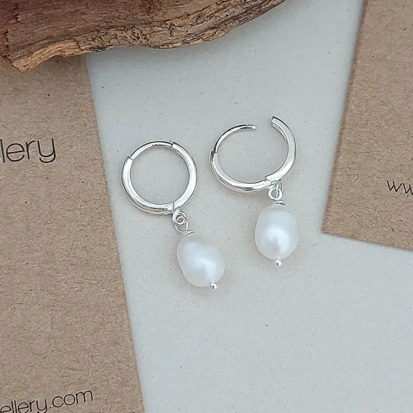 Studio Jewellery Hoop Earrings | Earrings-Fresh Water Pearl Hoop Charm Earrings