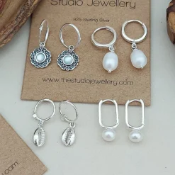 Studio Jewellery Hoop Earrings | Earrings-Fresh Water Pearl Hoop Charm Earrings