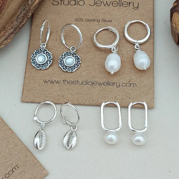 Studio Jewellery Hoop Earrings | Earrings-Fresh Water Pearl Hoop Charm Earrings