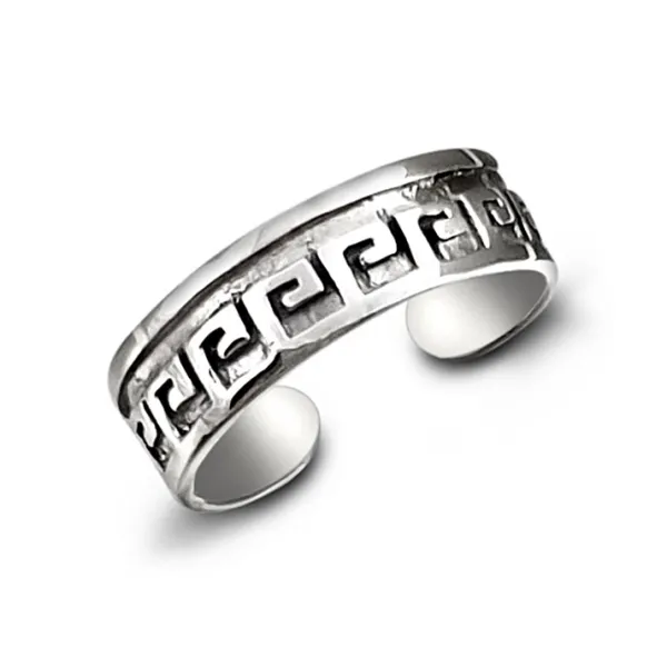 Studio Jewellery Midi And Knuckle Rings | Rings-Greek Key Band Silver Mid Finger Ring