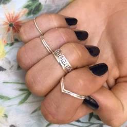 Studio Jewellery Midi And Knuckle Rings | Rings-Greek Key Band Silver Mid Finger Ring