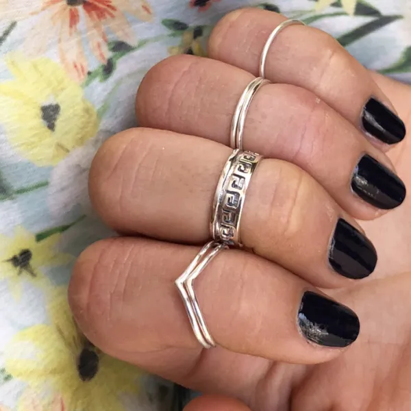 Studio Jewellery Midi And Knuckle Rings | Rings-Greek Key Band Silver Mid Finger Ring