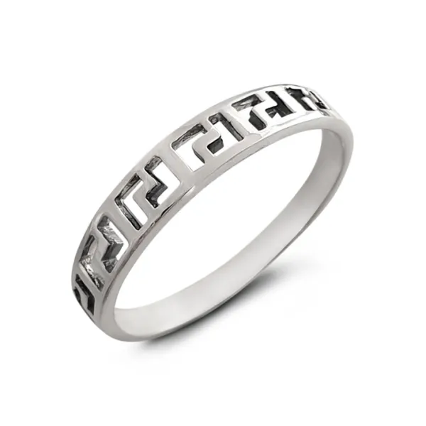 Studio Jewellery Feature & Stacker Rings | Rings-Greek Key Silver Band Ring