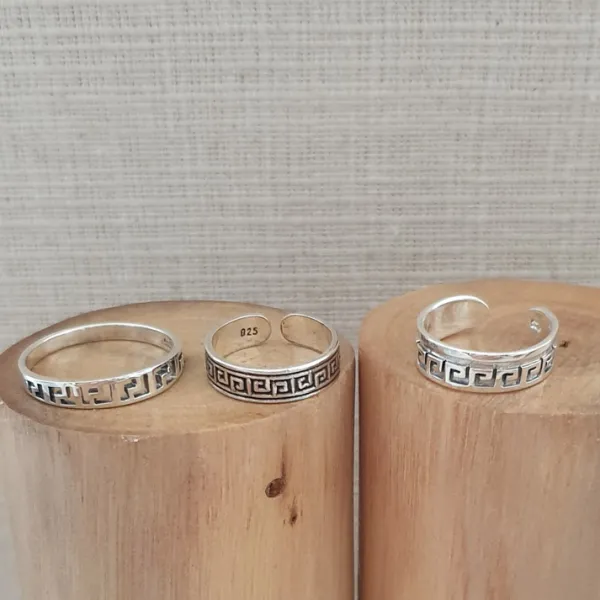 Studio Jewellery Feature & Stacker Rings | Rings-Greek Key Silver Band Ring