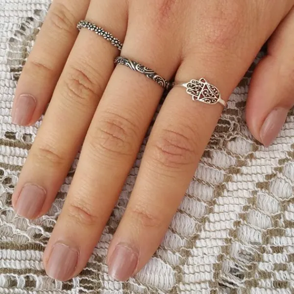 Studio Jewellery Feature & Stacker Rings | Rings-Hamsa Oxidised Silver Ring