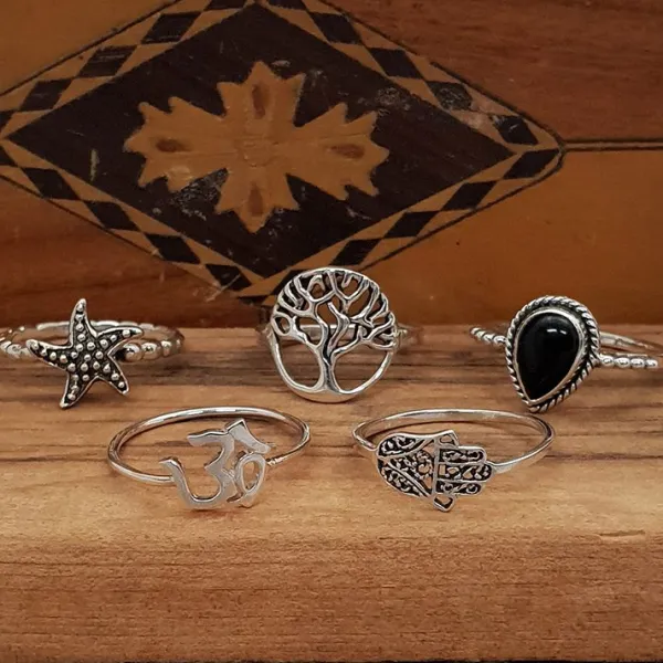 Studio Jewellery Feature & Stacker Rings | Rings-Hamsa Oxidised Silver Ring
