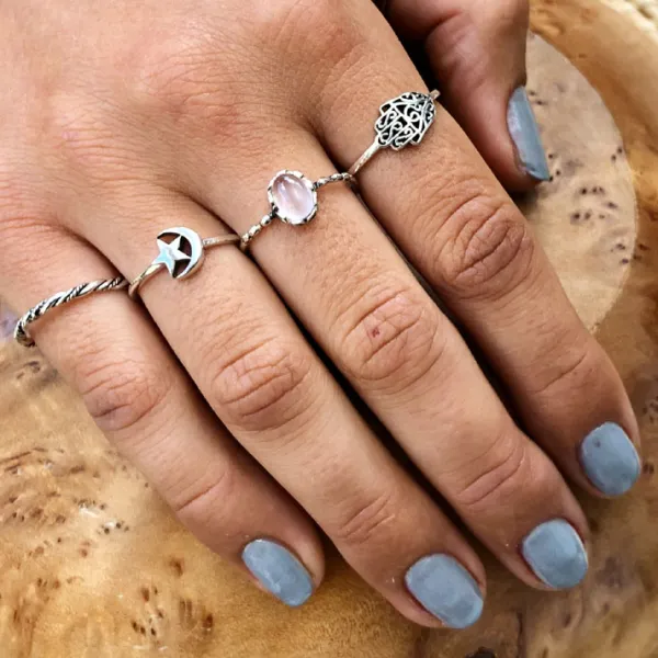 Studio Jewellery Feature & Stacker Rings | Rings-Hamsa Oxidised Silver Ring