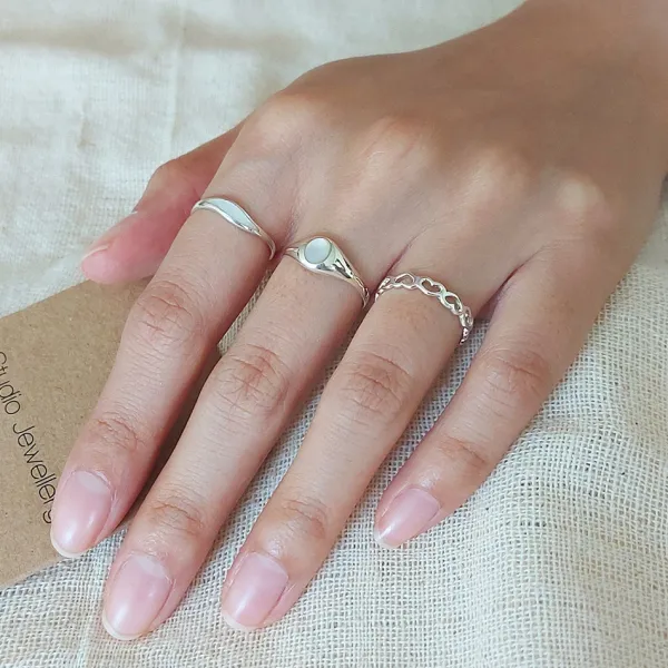 Studio Jewellery Rings-Heart Band Silver Ring