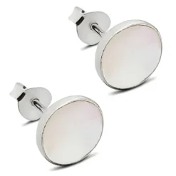 Studio Jewellery Stud Earrings | Earrings-Large White Shell Silver Studs