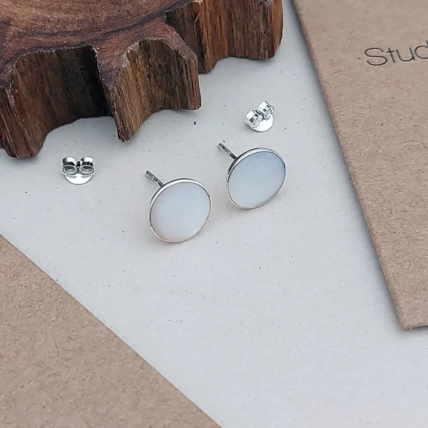 Studio Jewellery Stud Earrings | Earrings-Large White Shell Silver Studs
