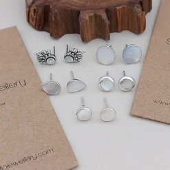 Studio Jewellery Stud Earrings | Earrings-Large White Shell Silver Studs