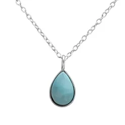 Studio Jewellery Necklaces-Larimar Fine Tear Drop Silver Necklace