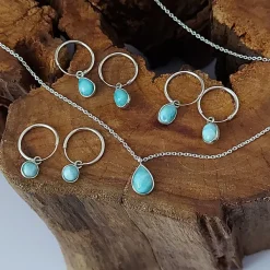 Studio Jewellery Necklaces-Larimar Fine Tear Drop Silver Necklace