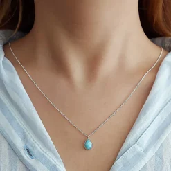 Studio Jewellery Necklaces-Larimar Fine Tear Drop Silver Necklace