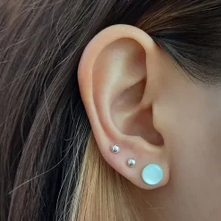 Studio Jewellery Stud Earrings | Earrings-Light Blue Shell Circle Earring Studs