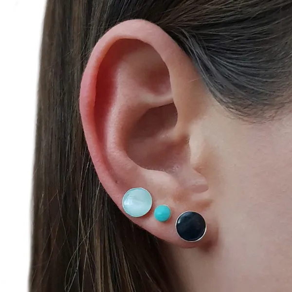 Studio Jewellery Stud Earrings | Earrings-Light Blue Shell Circle Earring Studs