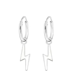 Studio Jewellery Hoop Earrings | Earrings-Lightning Charm Hoop Silver Earrings