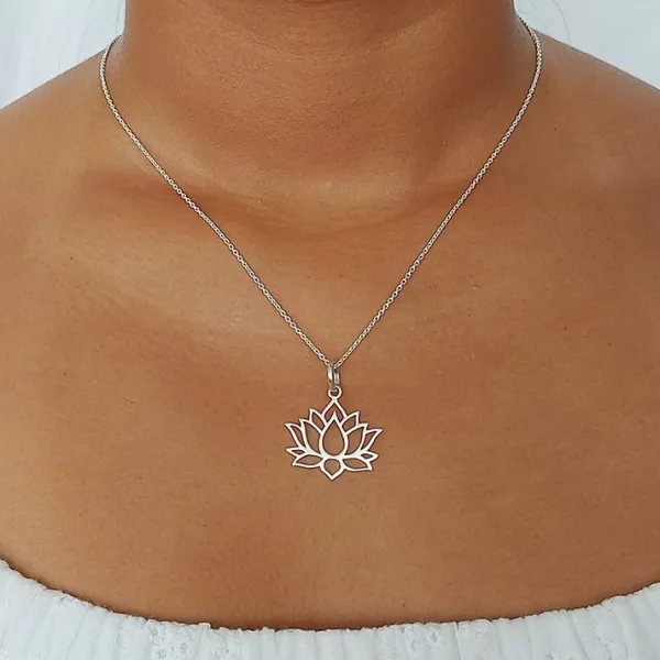 Studio Jewellery Necklaces-Lotus Flower Silver Necklace