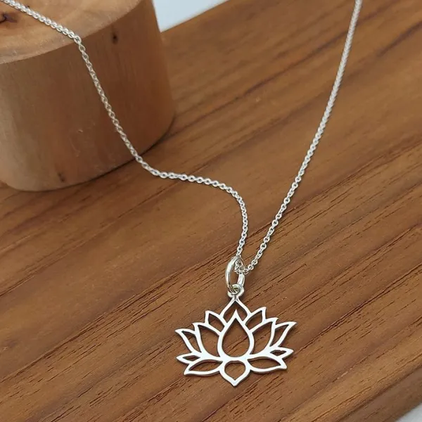 Studio Jewellery Necklaces-Lotus Flower Silver Necklace